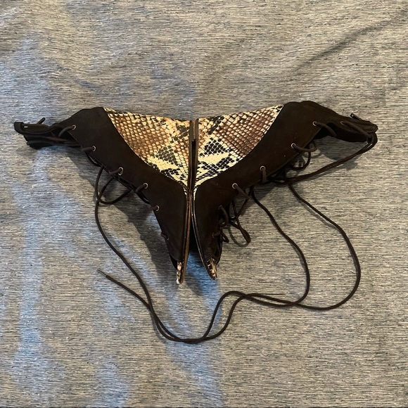 Zara Black Suede and Snake Lace Up Wedge Sandals 37 6.5 - Picture 4 of 8